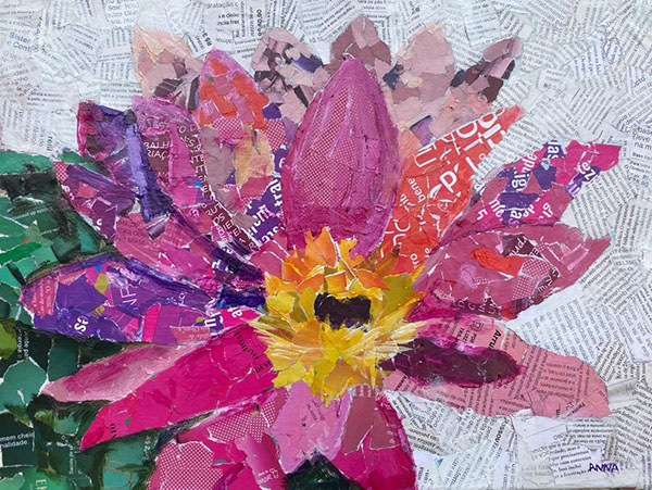 Flor - 30 x 40 - Mista com colagem